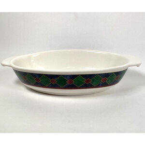 Pfaltzgraff Amalfi Classic Oval Baker Navy/Burgundy/Green Geometric Handled VTG